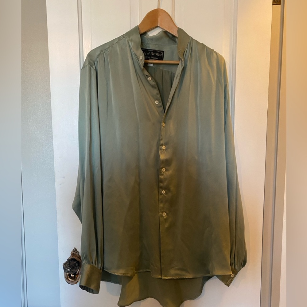 XL seafoam/sage green 100% silk button down